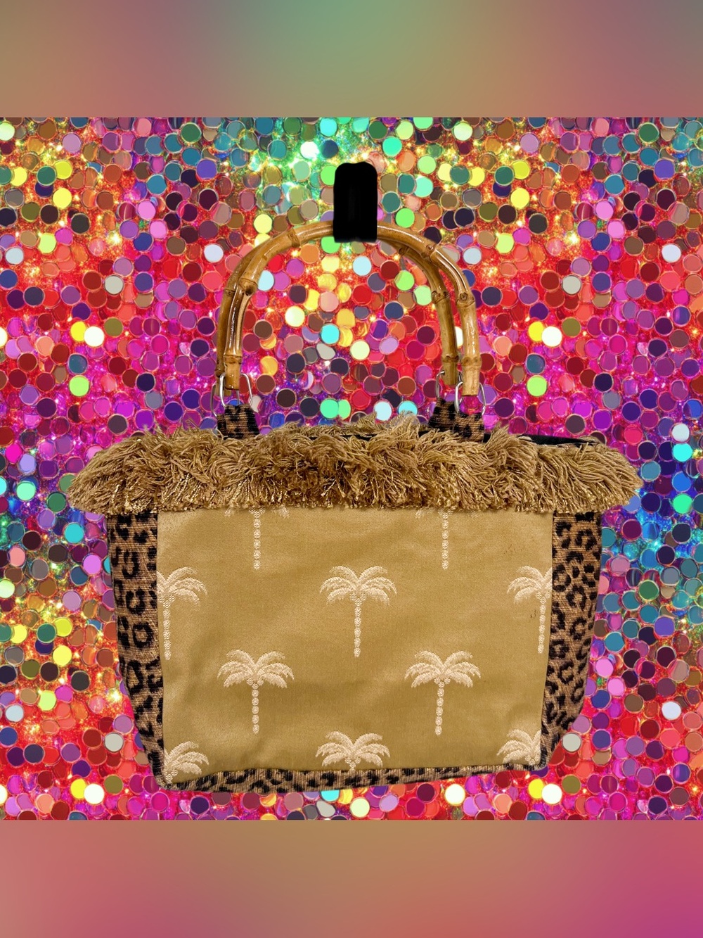 Tropical Tote Palm Beach mini brown tiki cheetah print bag